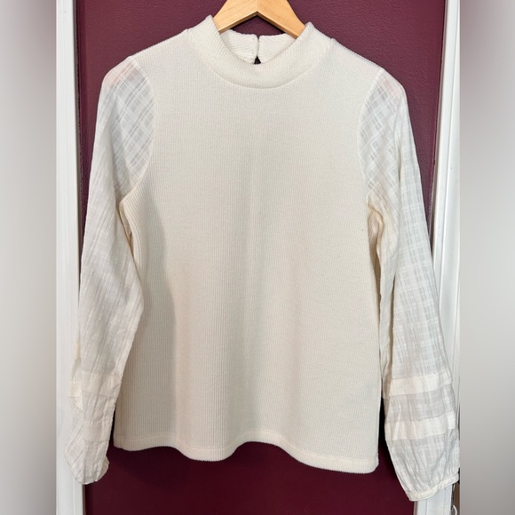 Madewell Weave Mix Mock Neck With Bubble Sleeve Size Small - Picture 2 of 11